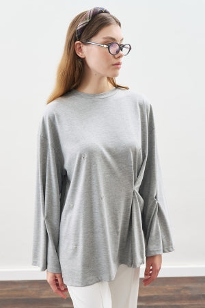 Snap Detail T-Shirt Grey Melange