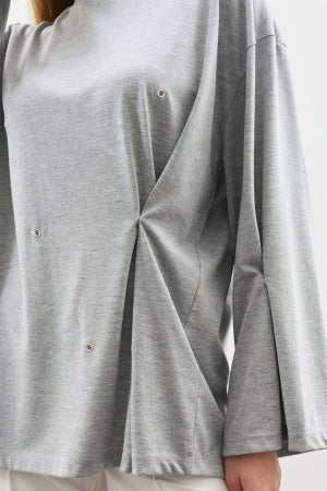 Snap Detail T-Shirt Grey Melange
