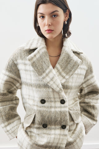 Checked Wool Coat Beige
