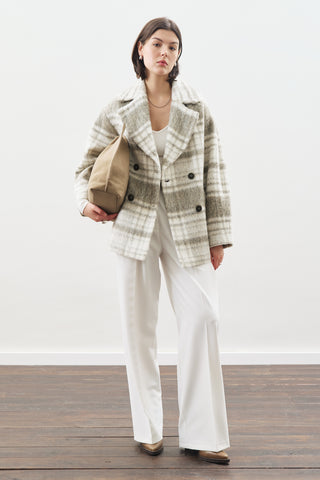 Checked Wool Coat Beige