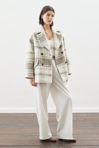 Checked Wool Coat Beige