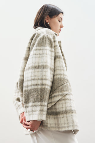 Checked Wool Coat Beige