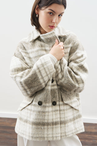 Checked Wool Coat Beige