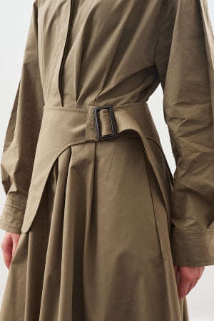 Pleated Belted Dress Khaki