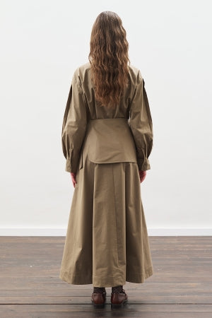 Pleated Belted Dress Khaki