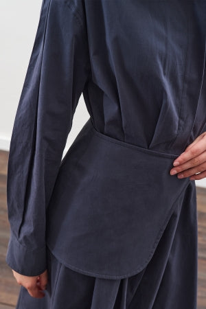 Pleated Belted Dress Navy Blue