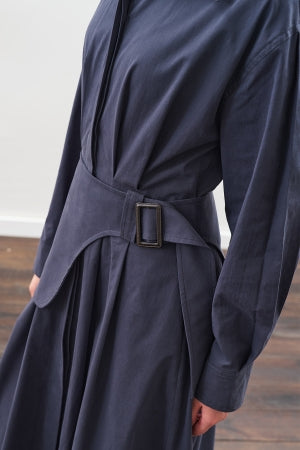 Pleated Belted Dress Navy Blue