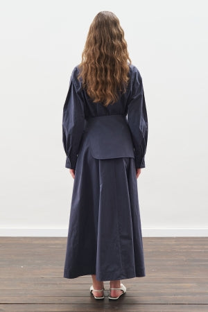 Pleated Belted Dress Navy Blue