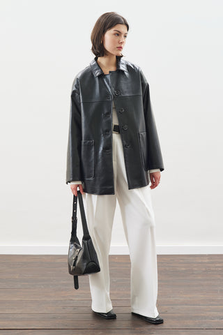 KLASİK KESİM DERİ CEKET SİYAH