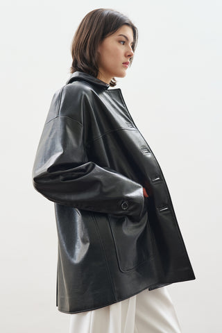 KLASİK KESİM DERİ CEKET SİYAH