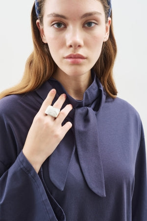 High Neck Tie Blouse Navy Blue