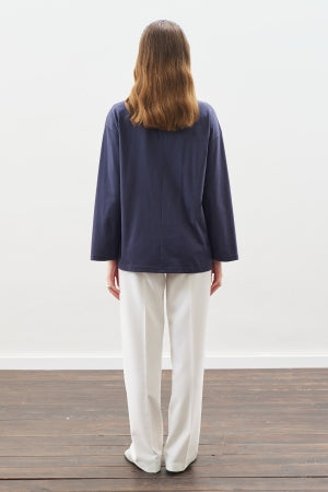 High Neck Tie Blouse Navy Blue