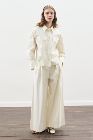 Stitch Detail Bomber Shirt Ecru