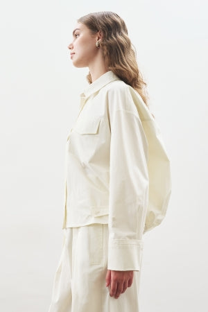 Stitch Detail Bomber Shirt Ecru