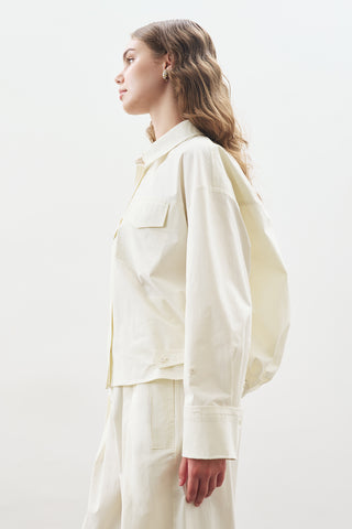 Stitch Detail Bomber Shirt Ecru