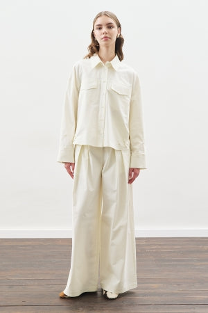 Stitch Detail Bomber Shirt Ecru