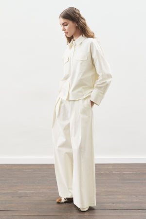 Stitch Detail Bomber Shirt Ecru