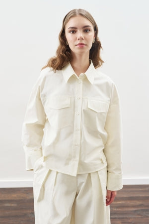 Stitch Detail Bomber Shirt Ecru