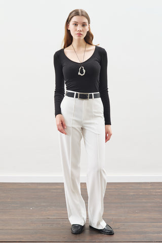 Front Seam Straight Pants White