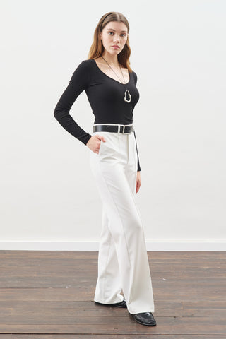 Front Seam Straight Pants White