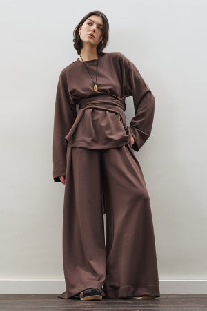 Soft Modal Wide Leg Trousers Brown