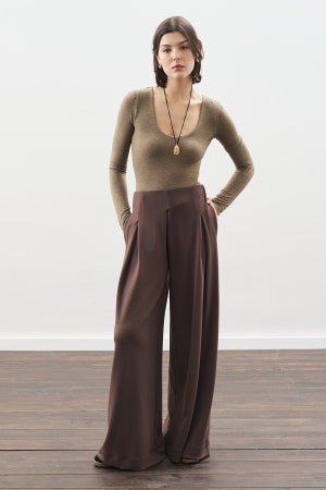 Soft Modal Wide Leg Trousers Brown