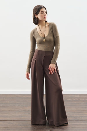 Soft Modal Wide Leg Trousers Brown
