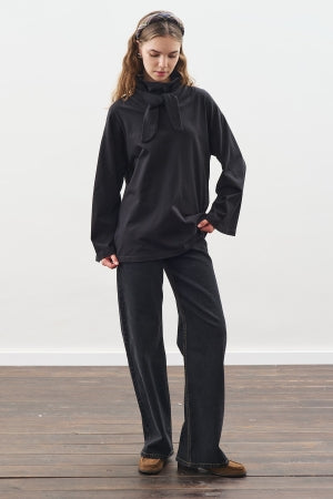 High Neck Tie Blouse Black