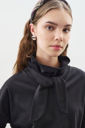 High Neck Tie Blouse Black