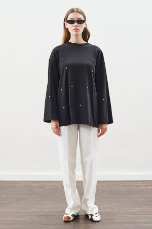 Snap Detail T-Shirt Black