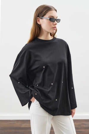 Snap Detail T-Shirt Black