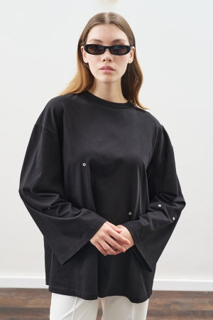 Snap Detail T-Shirt Black