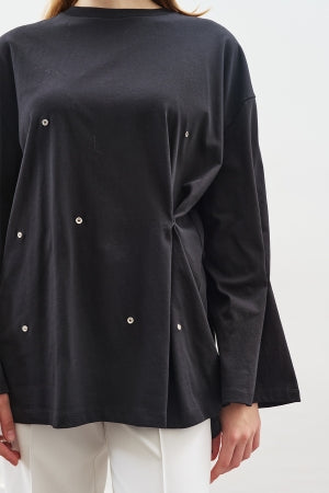 Snap Detail T-Shirt Black