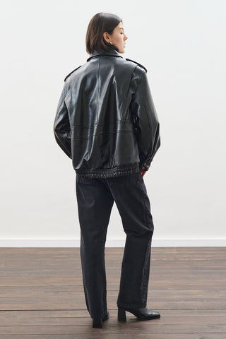 Retro Oversized Leather Jacket Black