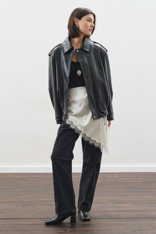 Retro Oversized Leather Jacket Black