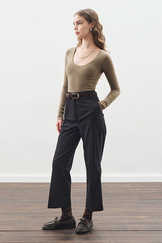 Checked Flare Trousers Black