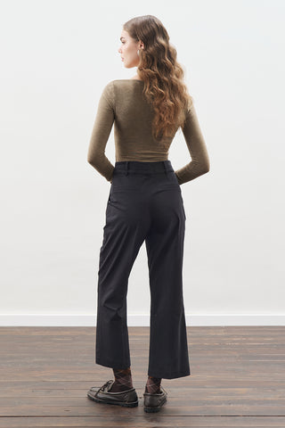 Checked Flare Trousers Black