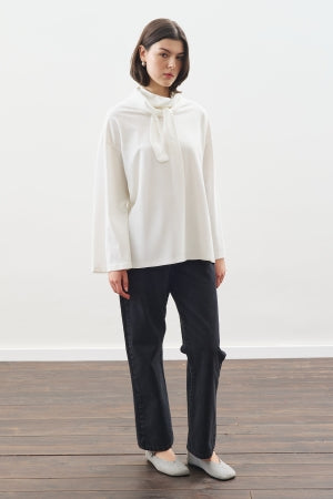 High Neck Tie Blouse Ecru