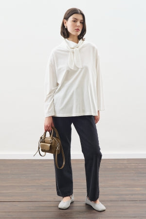 High Neck Tie Blouse Ecru