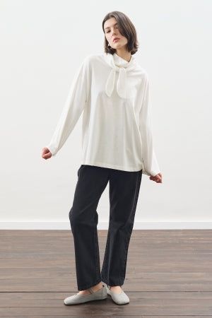 High Neck Tie Blouse Ecru