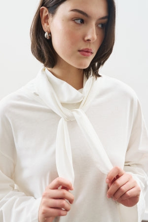 High Neck Tie Blouse Ecru