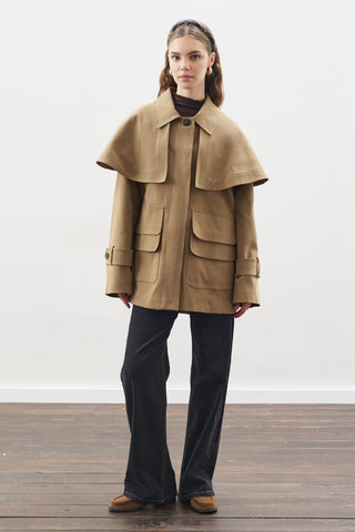 Cape Detail Parka Jacket Camel
