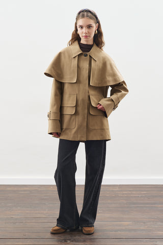 Cape Detail Parka Jacket Camel