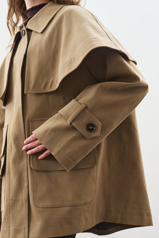 Cape Detail Parka Jacket Camel