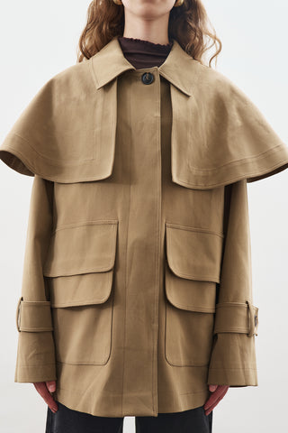 Cape Detail Parka Jacket Camel