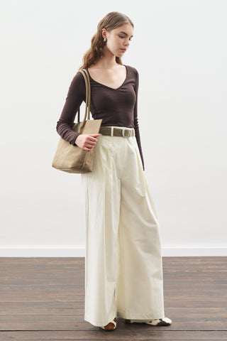 Pleated Gabardine Trousers Ecru