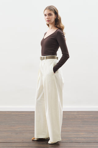 Pleated Gabardine Trousers Ecru