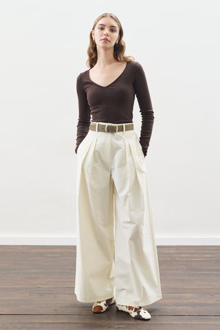 Pleated Gabardine Trousers Ecru