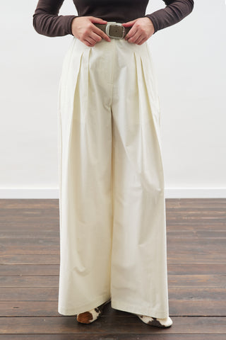 Pleated Gabardine Trousers Ecru