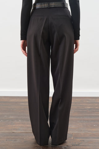 Pleated Straight Trousers Black